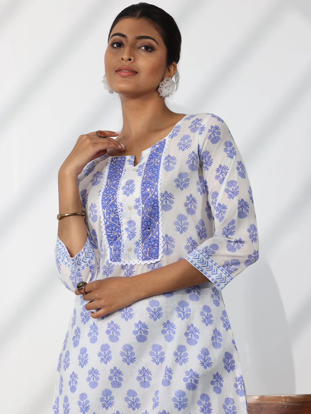  Off White Printed Cotton Straight Suit With Dupatta 