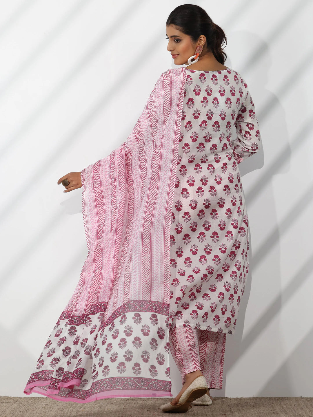  Off White Printed Cotton Straight Suit With Dupatta 