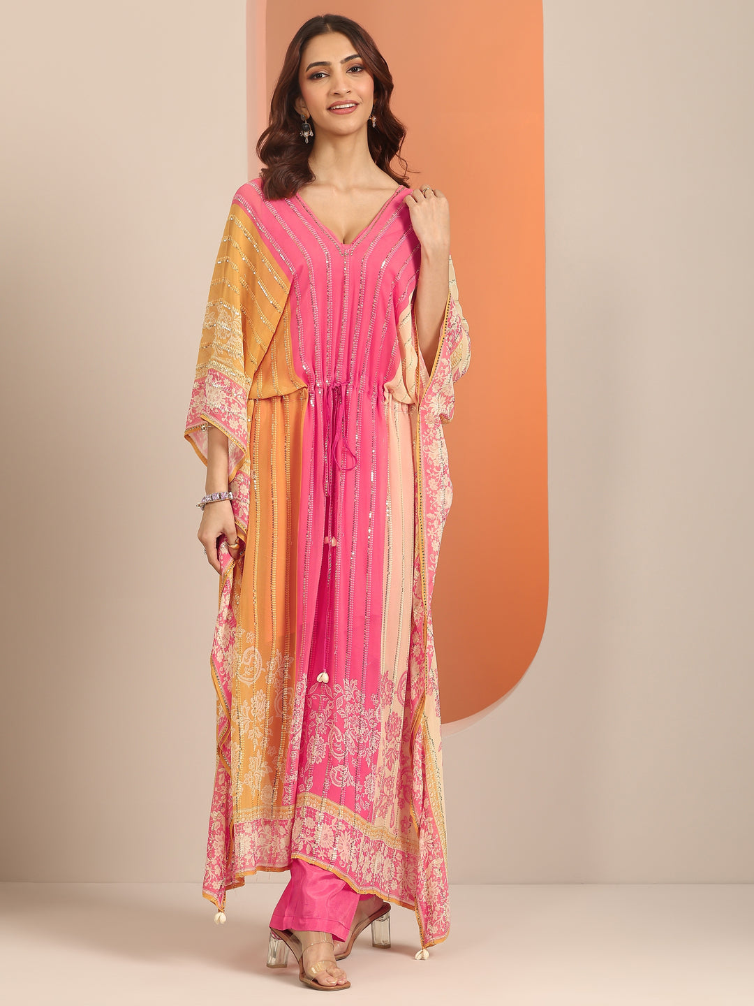  Libas Art Pink Printed Poly Georgette 3 Piece Co-Ords 