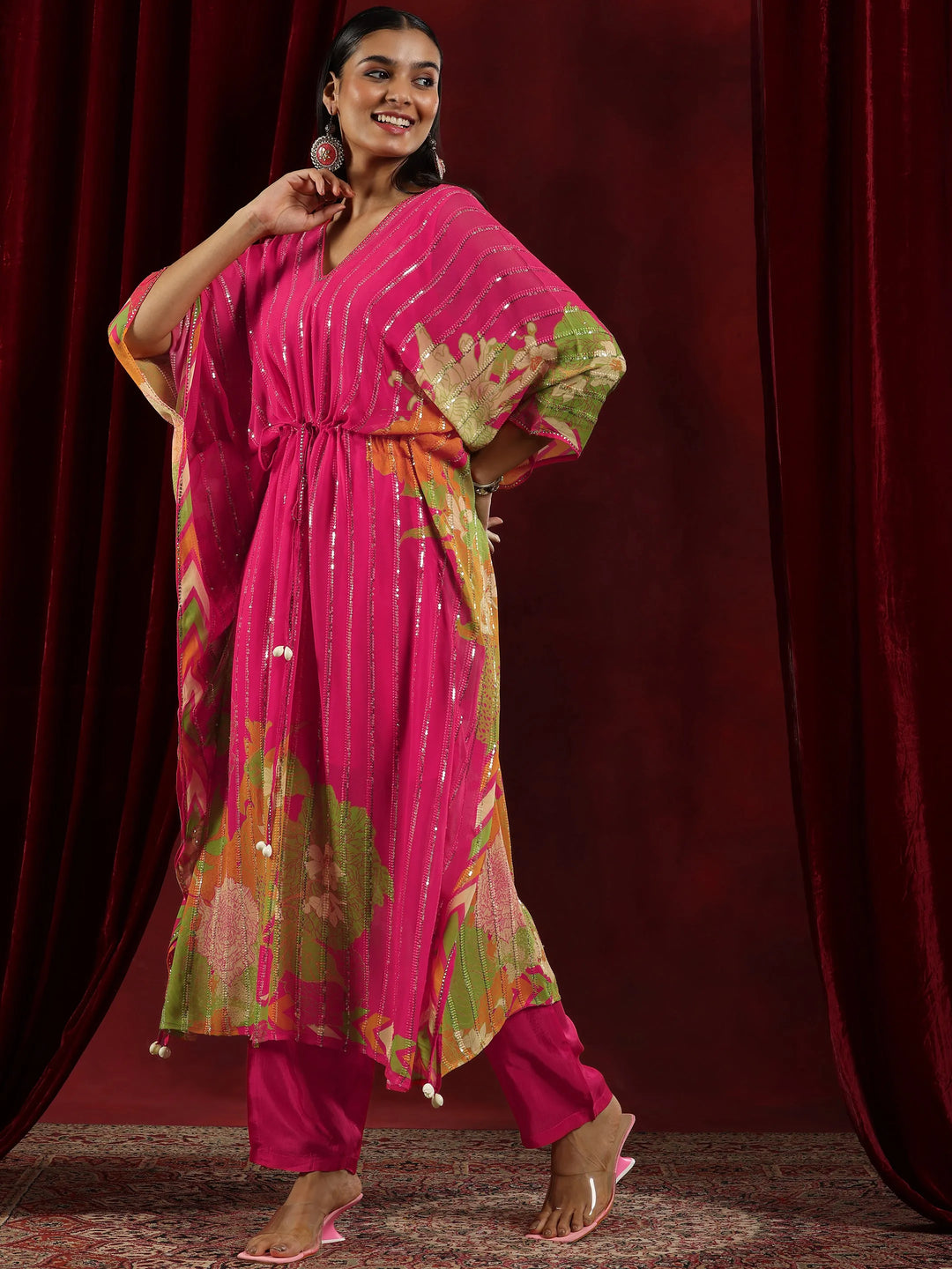  Libas Art Pink Printed Poly Georgette 3 Piece Co-Ords 
