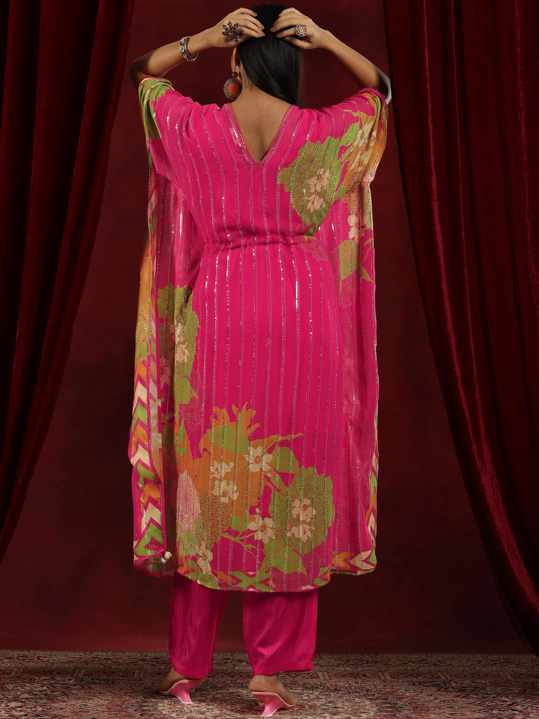  Libas Art Pink Printed Poly Georgette 3 Piece Co-Ords 