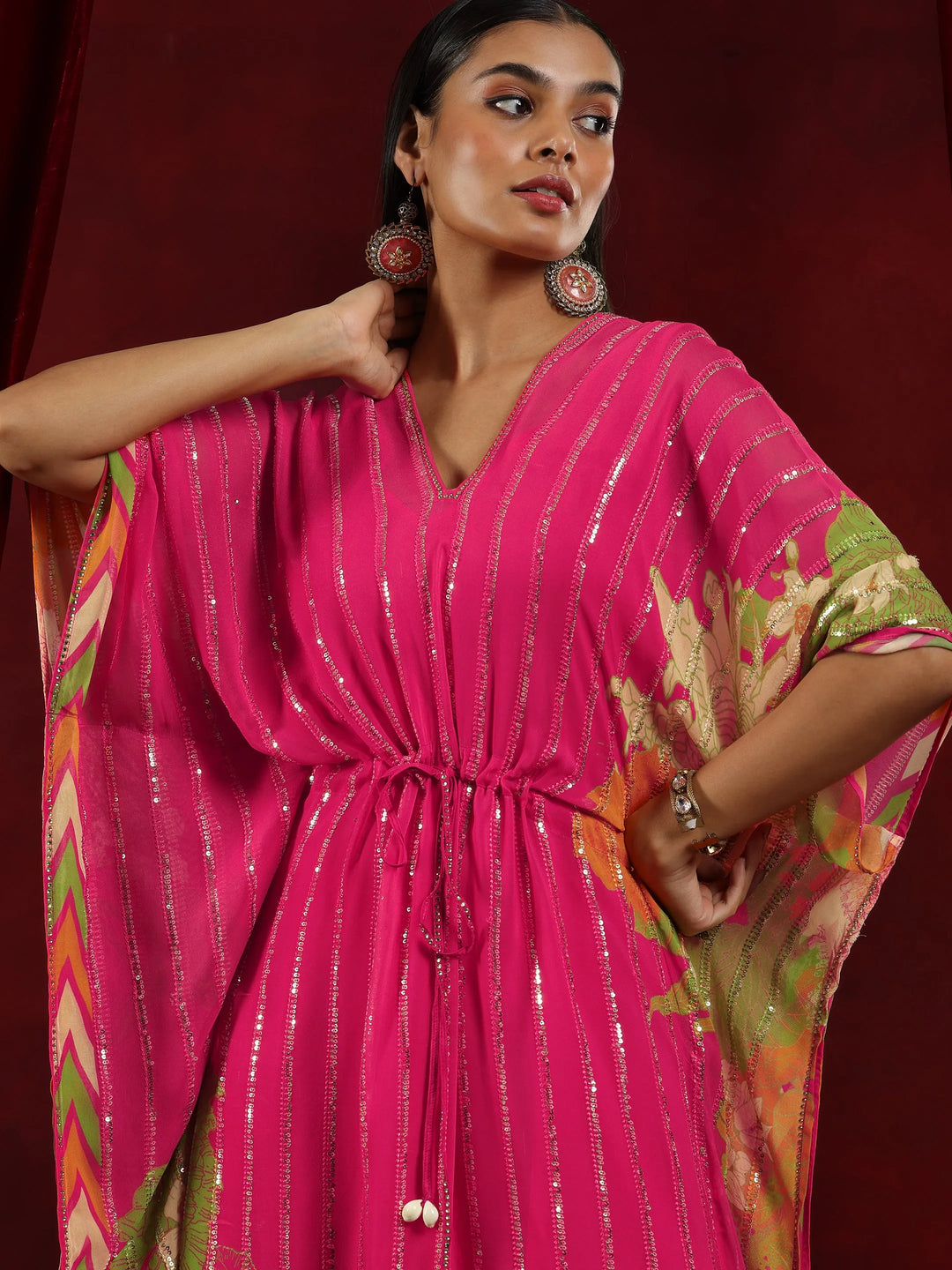  Libas Art Pink Printed Poly Georgette 3 Piece Co-Ords 