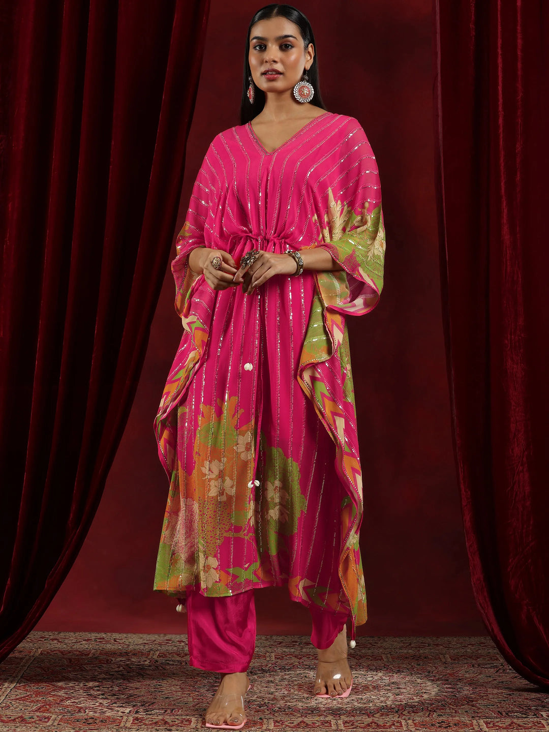  Libas Art Pink Printed Poly Georgette 3 Piece Co-Ords 