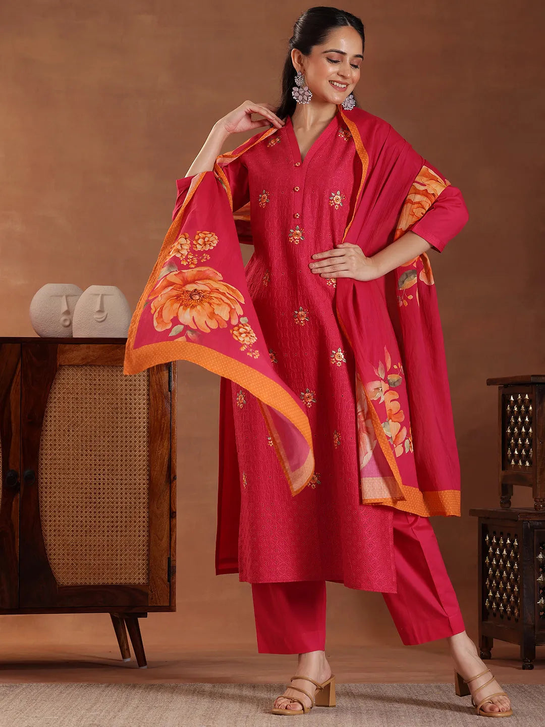 Pink Embroidered Cotton Straight Suit With Dupatta-image-38