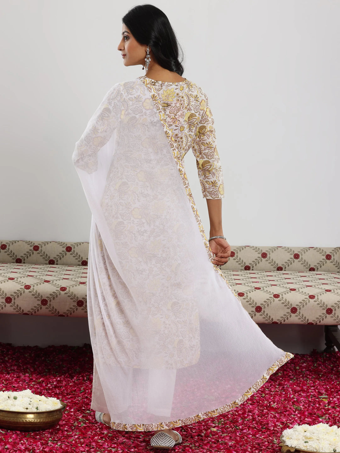  Off White Printed Cotton Straight Suit With Dupatta 