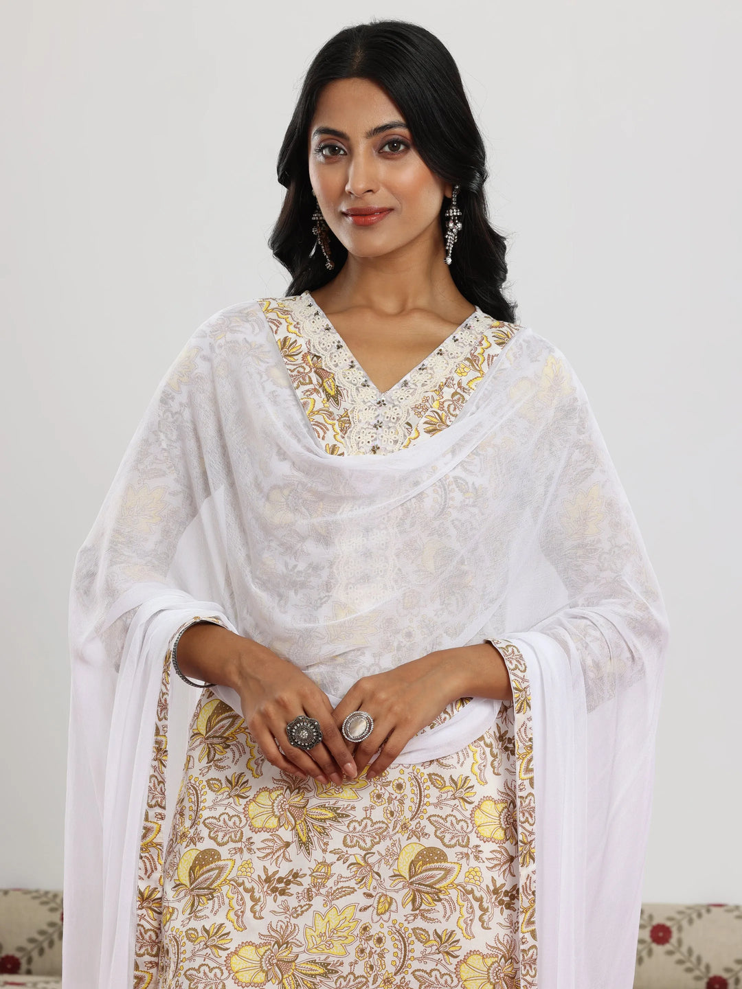  Off White Printed Cotton Straight Suit With Dupatta 