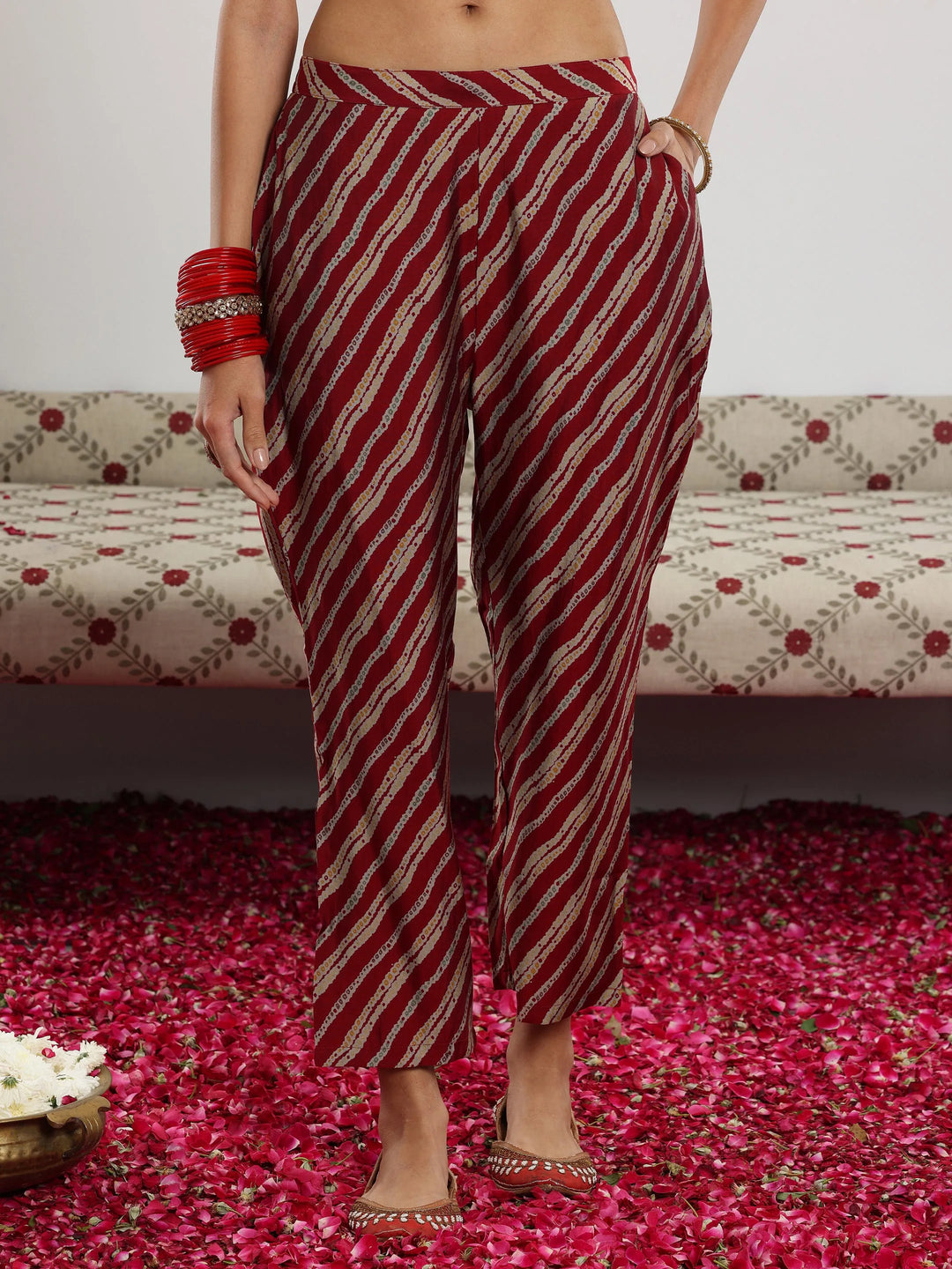  Maroon Printed Silk Blend Straight Suit With Dupatta 