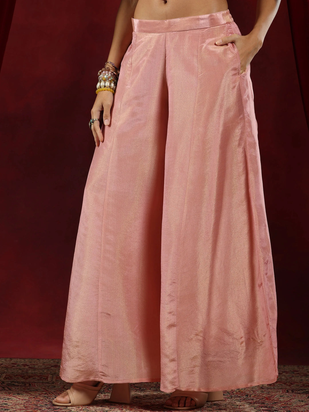  Libas Art Pink Woven Design Silk Blend Straight Suit With Dupatta 