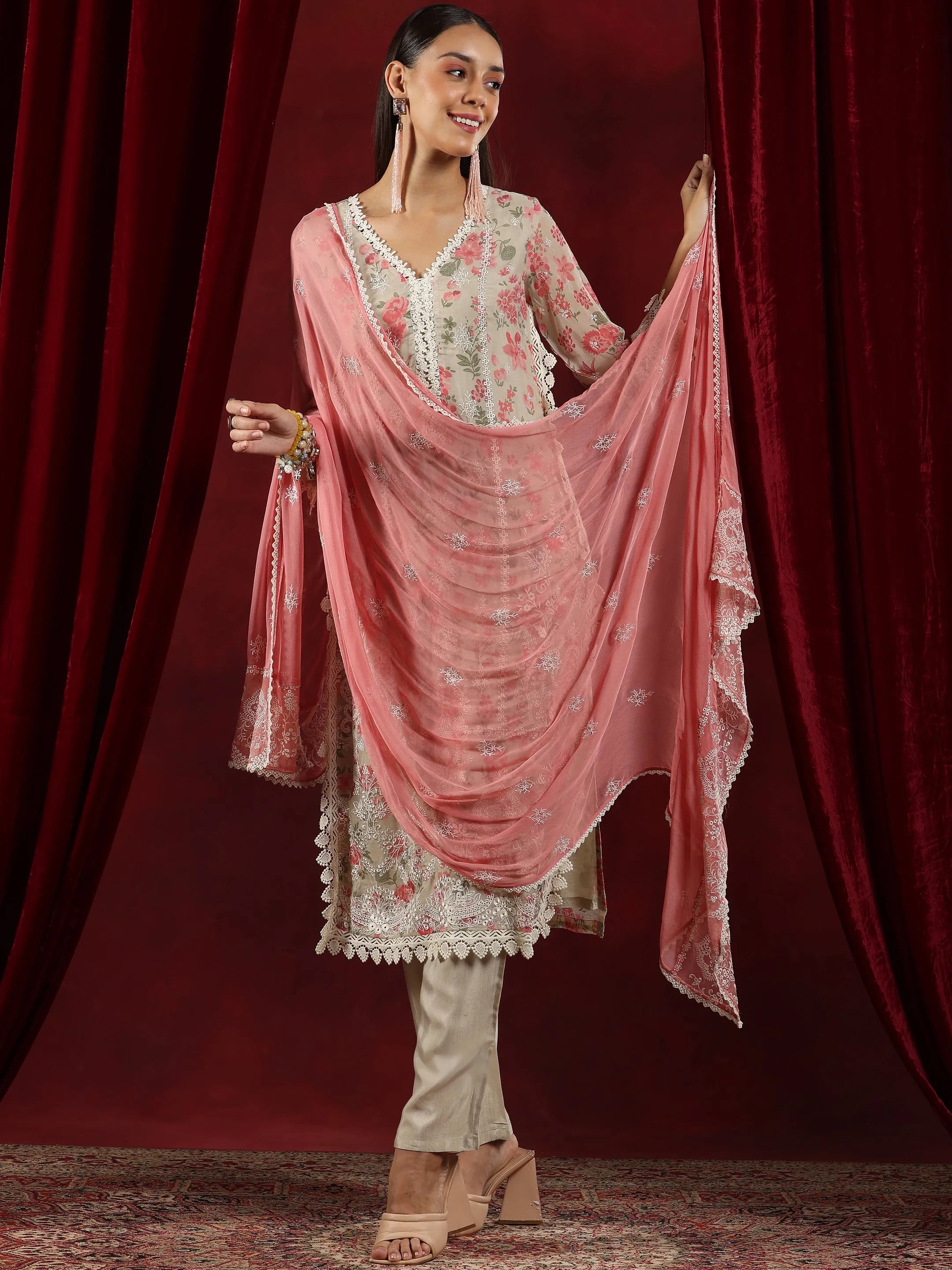 Libas Art Beige Printed Organza Straight Suit With Dupatta-picture-23