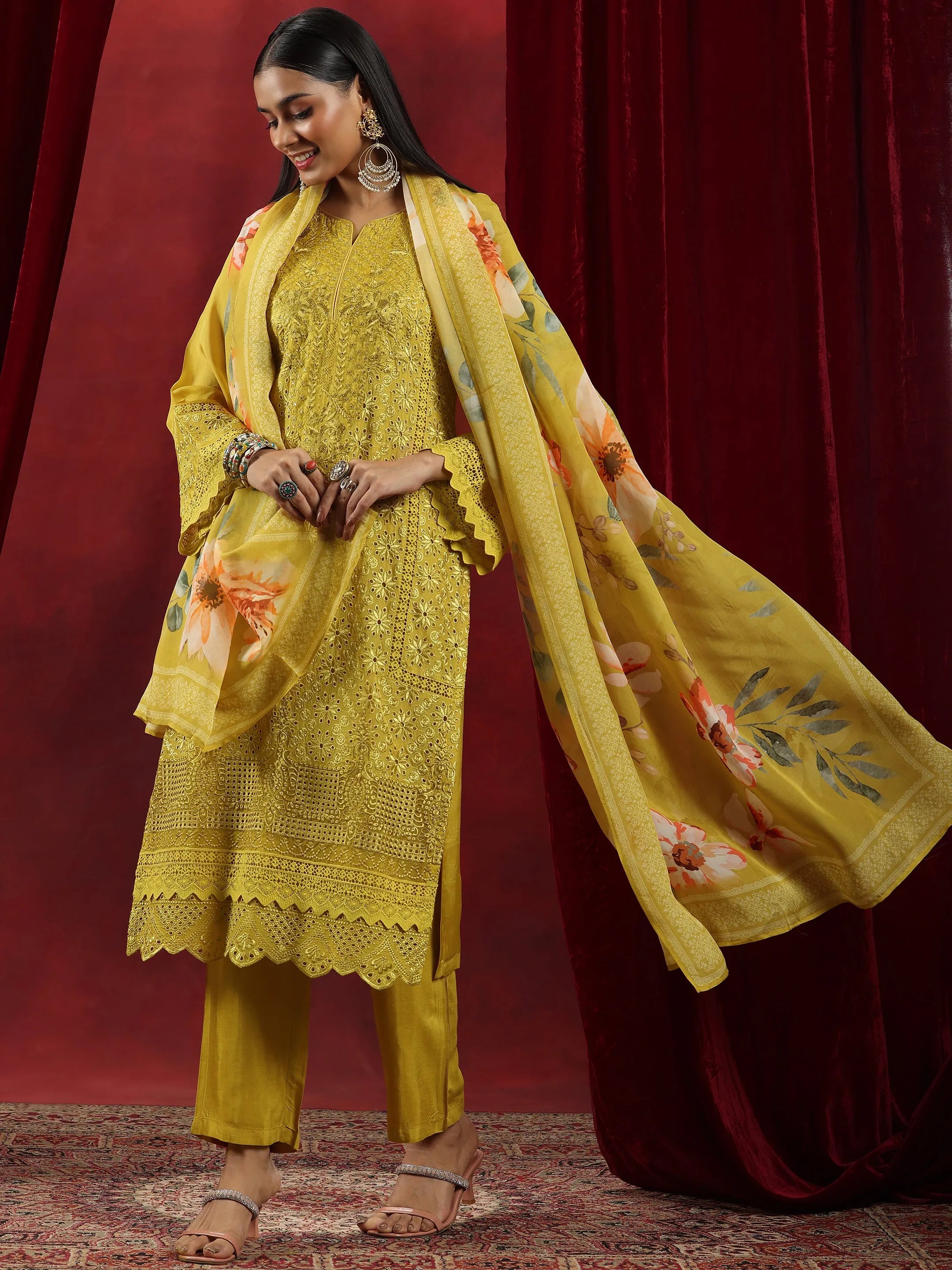 Libas Art Mustard Embroidered Organza Straight Suit With Dupatta-picture-35