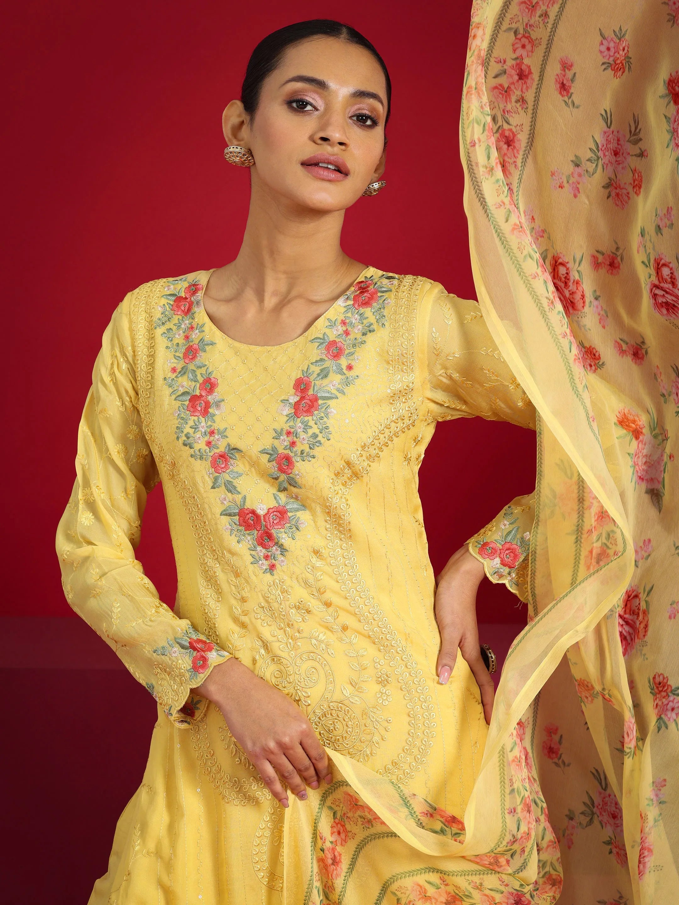 Libas Art Yellow Embroidered Organza Straight Suit With Dupatta-picture-26