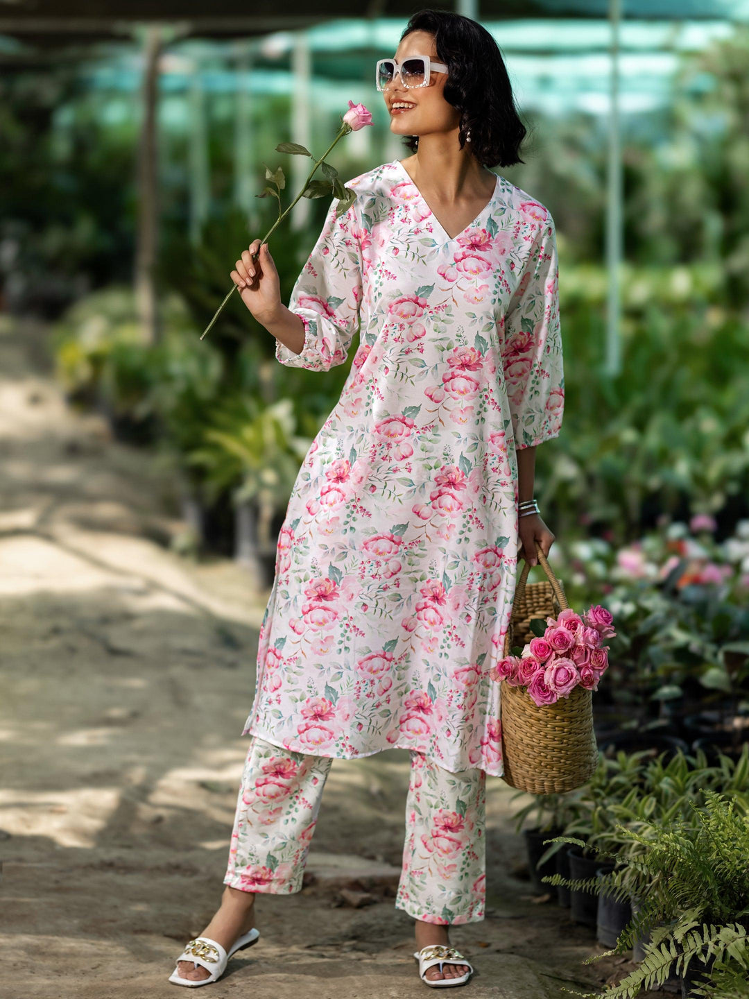  White Printed Rayon Co-Ords 
