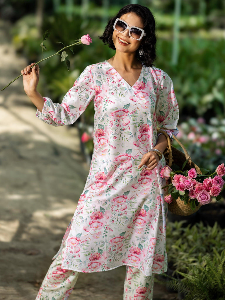 Libas White Printed Rayon Co-Ords