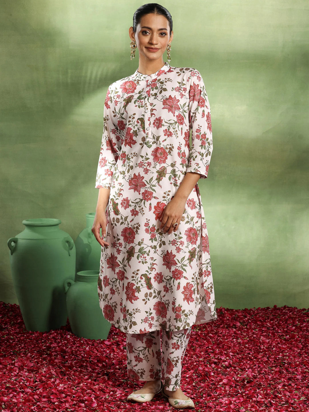  White Printed Rayon Co-Ords 
