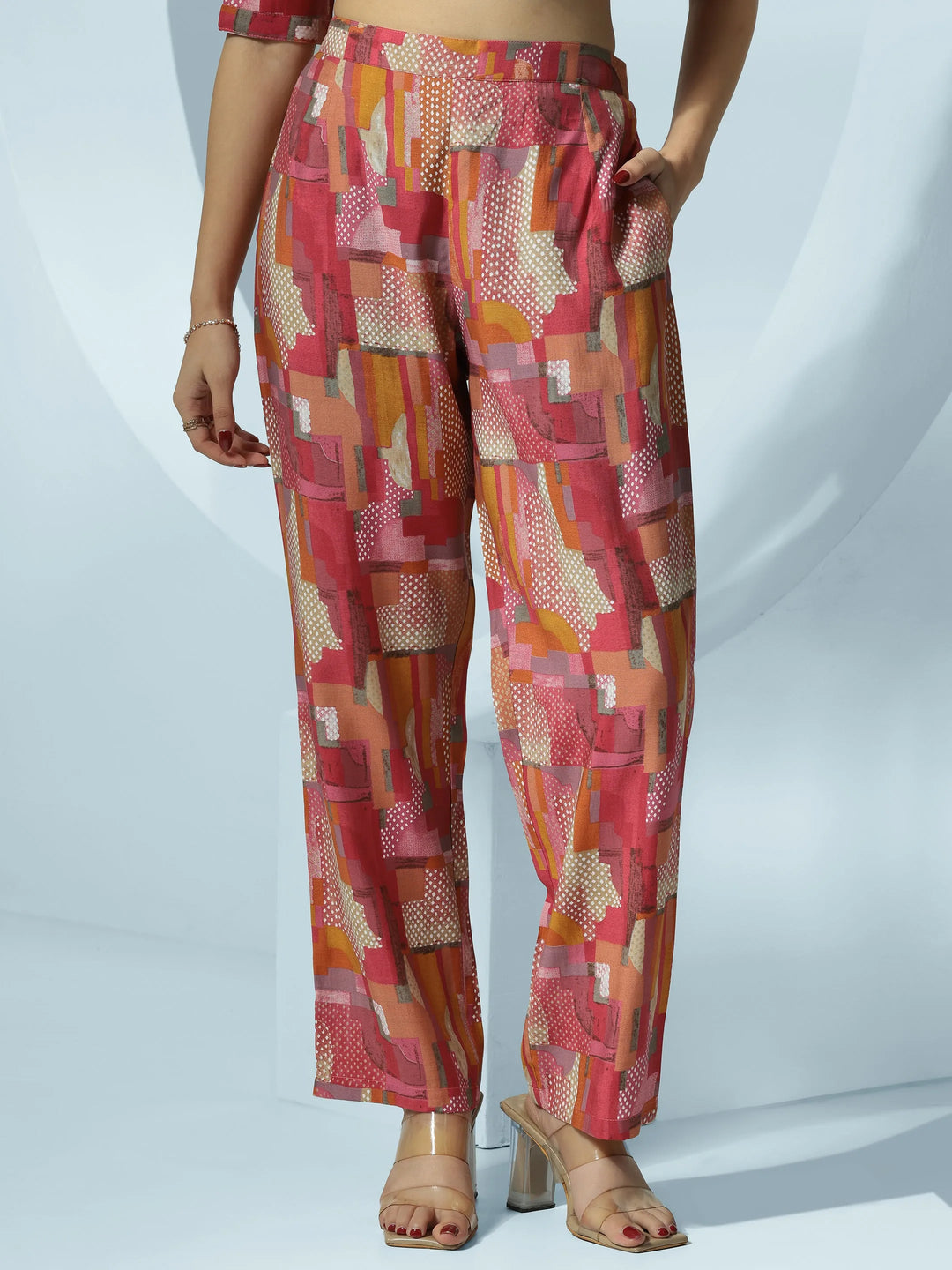  Pink Printed Silk Blend Co-Ords 