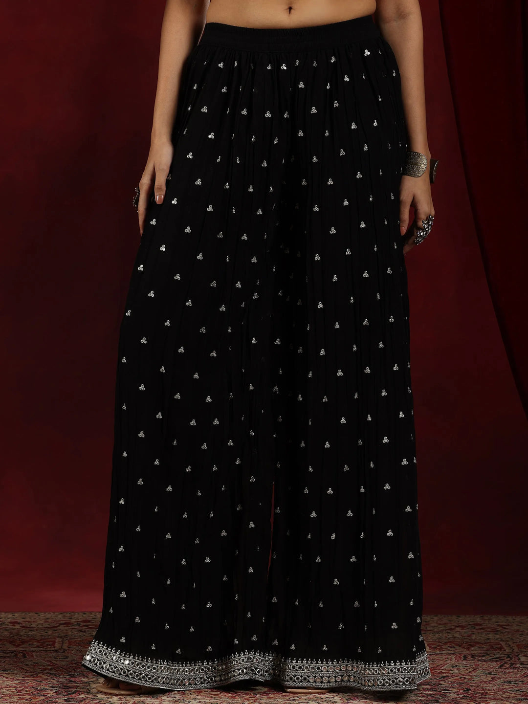  Libas Art Black Embroidered Georgette Straight Suit With Dupatta 