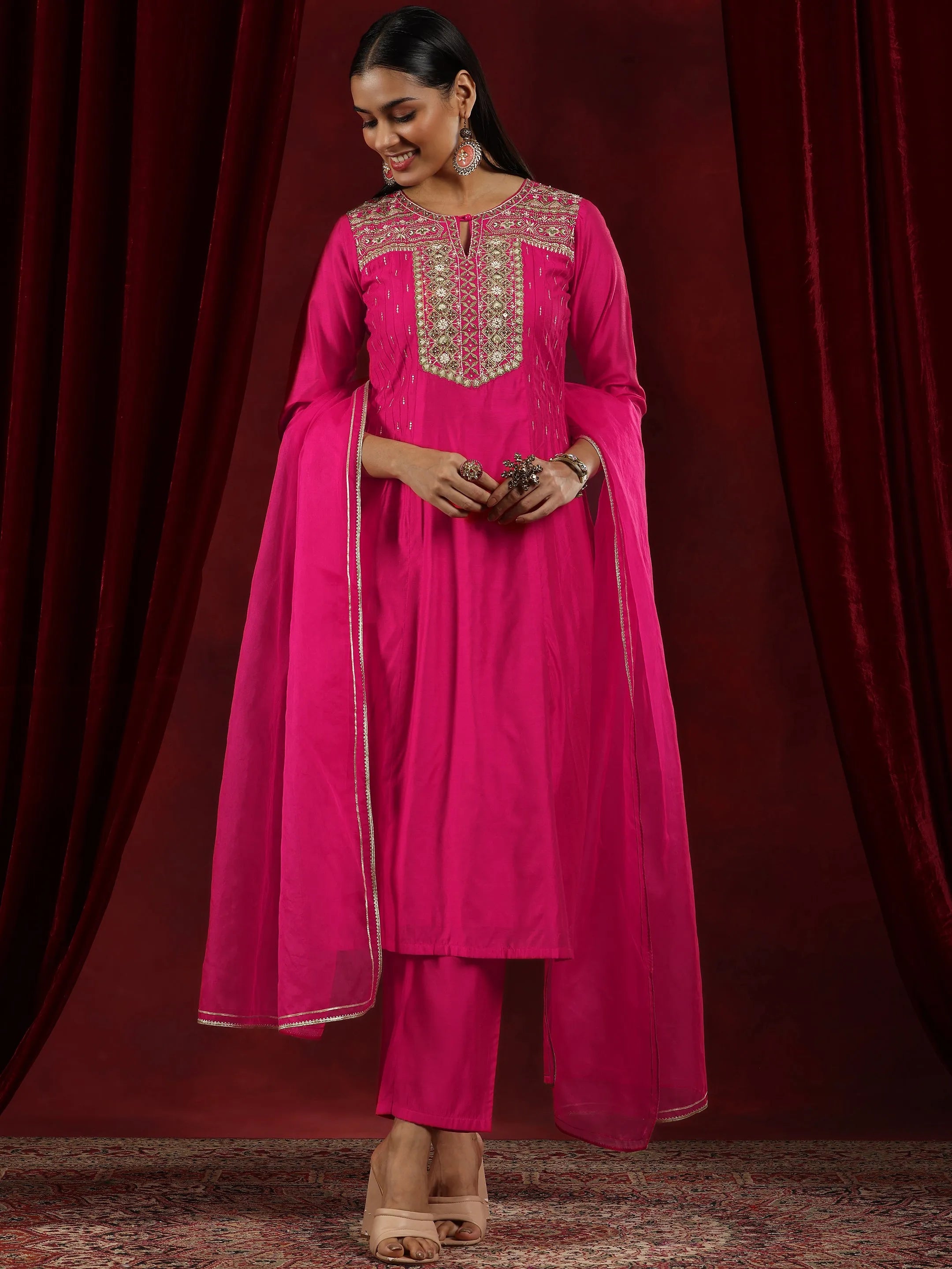 libas Pink Yoke Design Chanderi Silk Straight Suit With Dupatta-picture-43