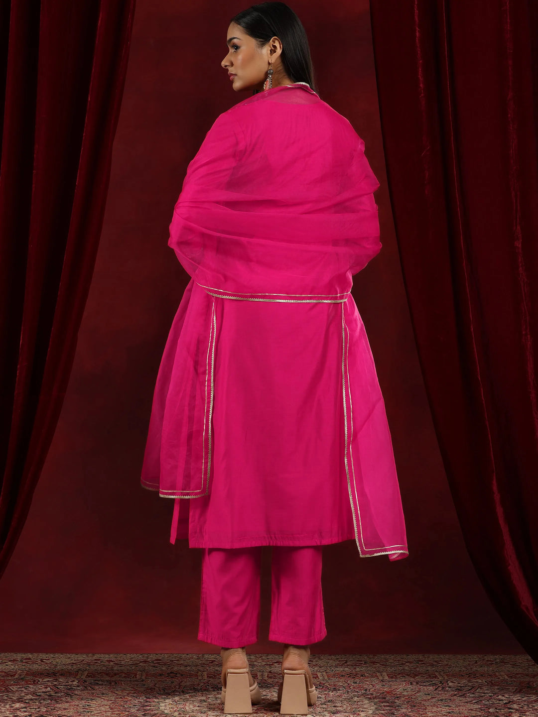  Libas Art Pink Yoke Design Chanderi Silk Straight Suit With Dupatta 