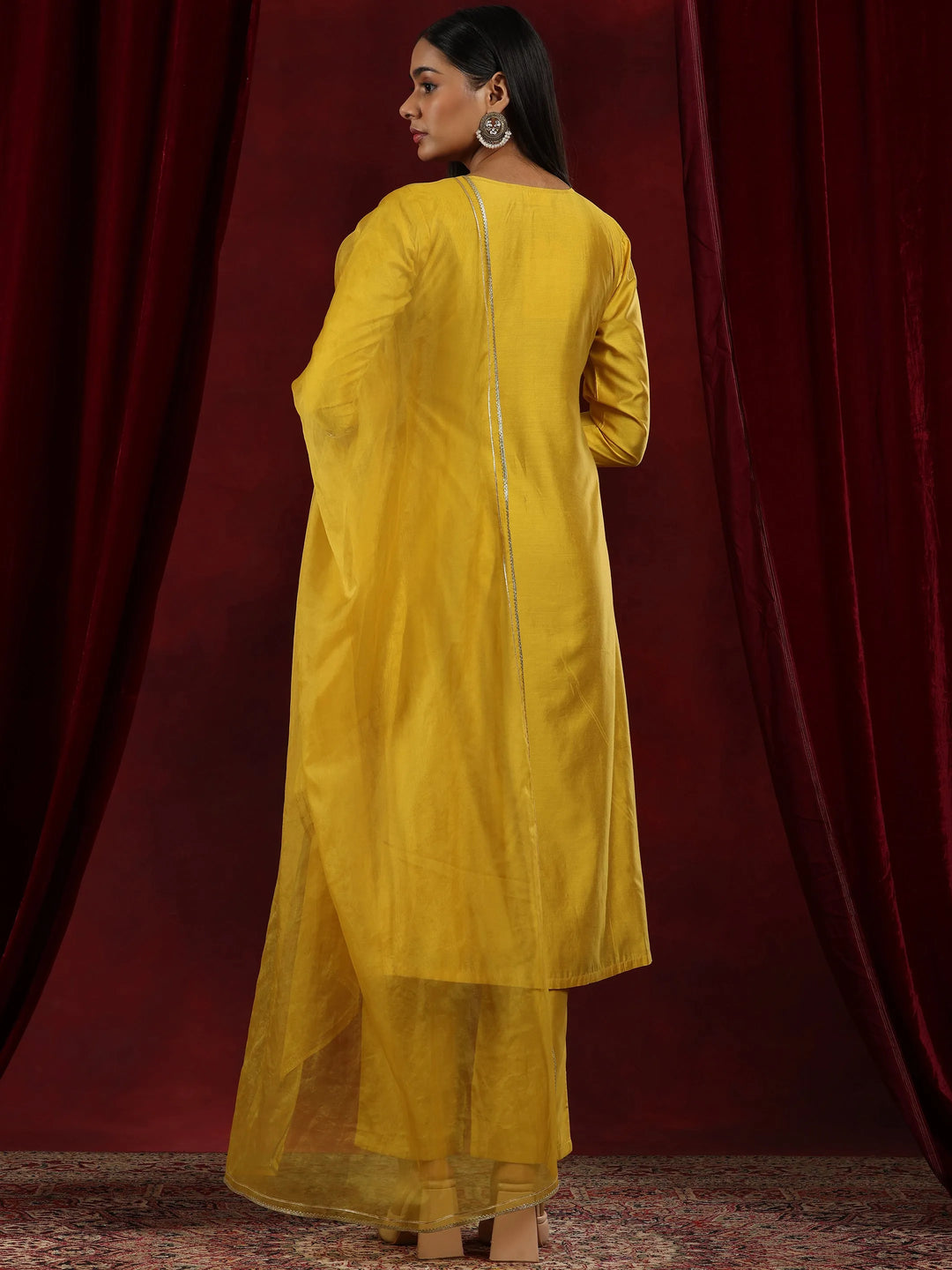  Libas Art Mustard Yoke Design Chanderi Silk Straight Suit With Dupatta 