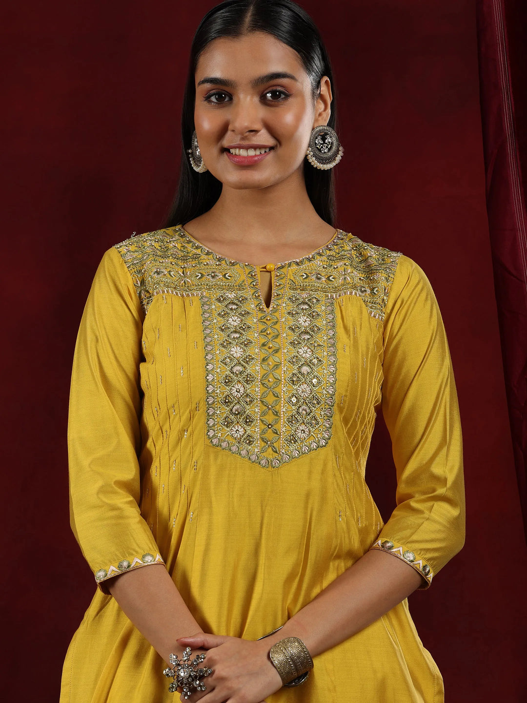  Libas Art Mustard Yoke Design Chanderi Silk Straight Suit With Dupatta 