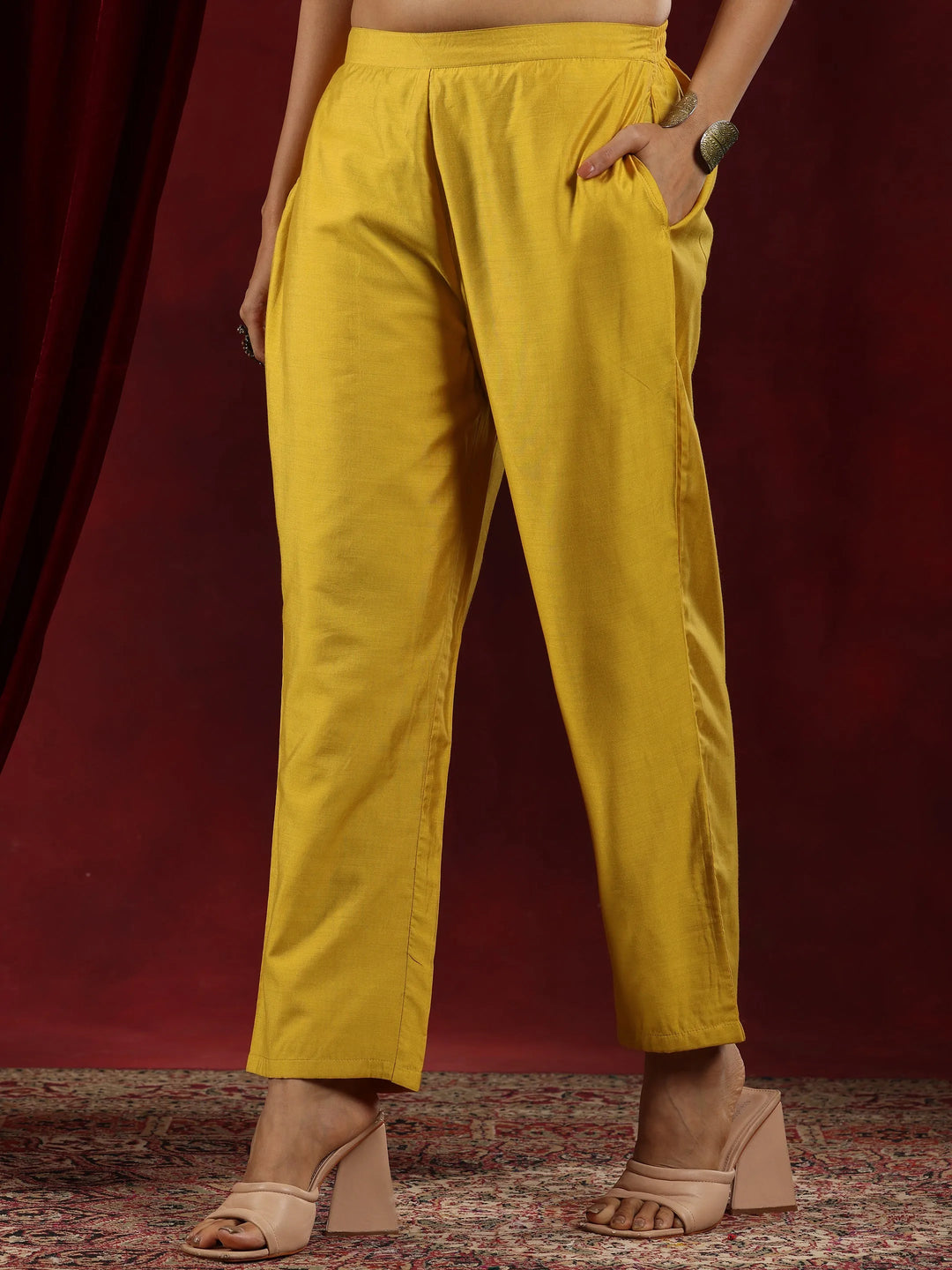  Libas Art Mustard Yoke Design Chanderi Silk Straight Suit With Dupatta 