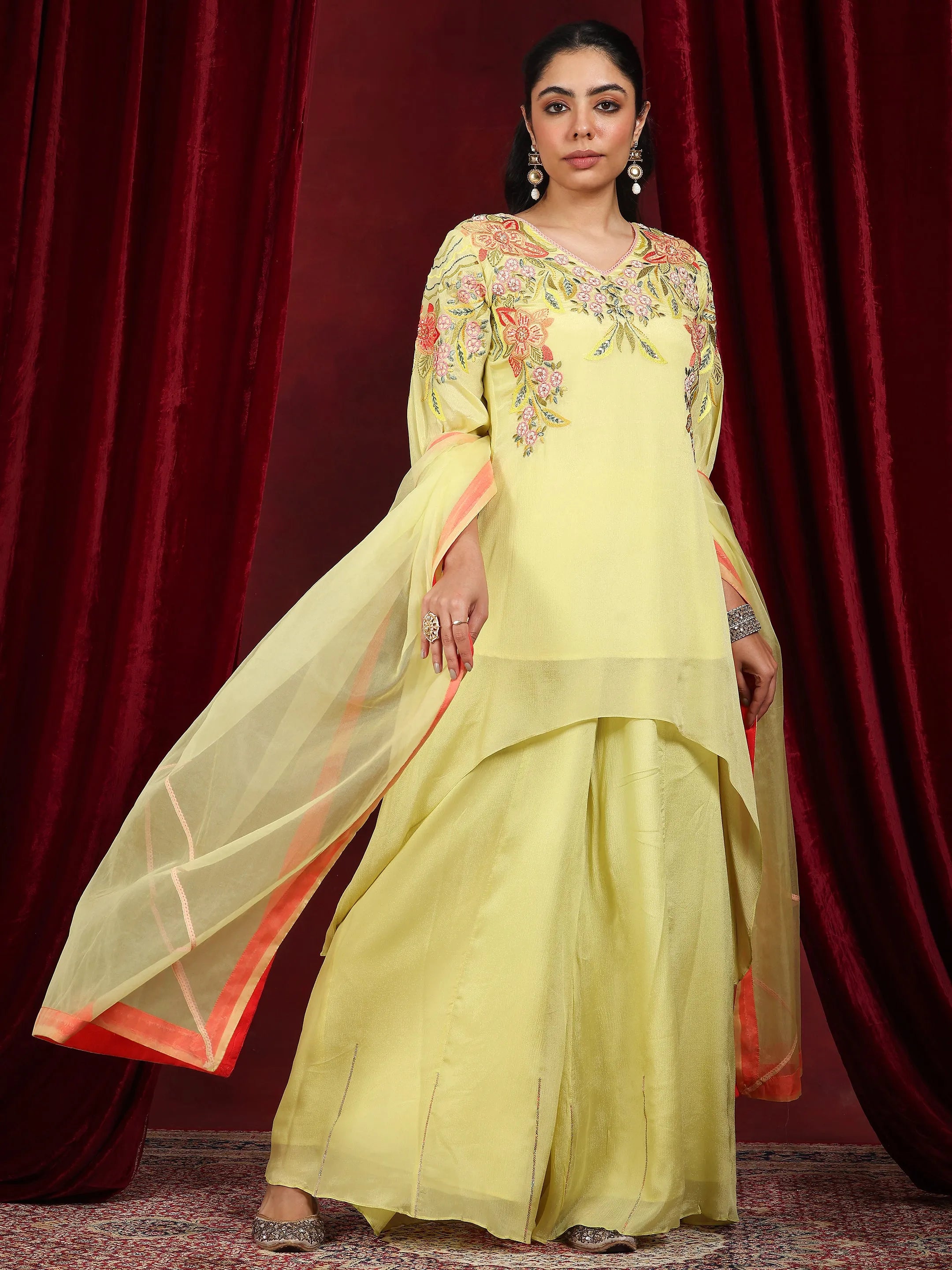 Libas Art Green Embroidered Chinon A-Line Suit With Dupatta-picture-52