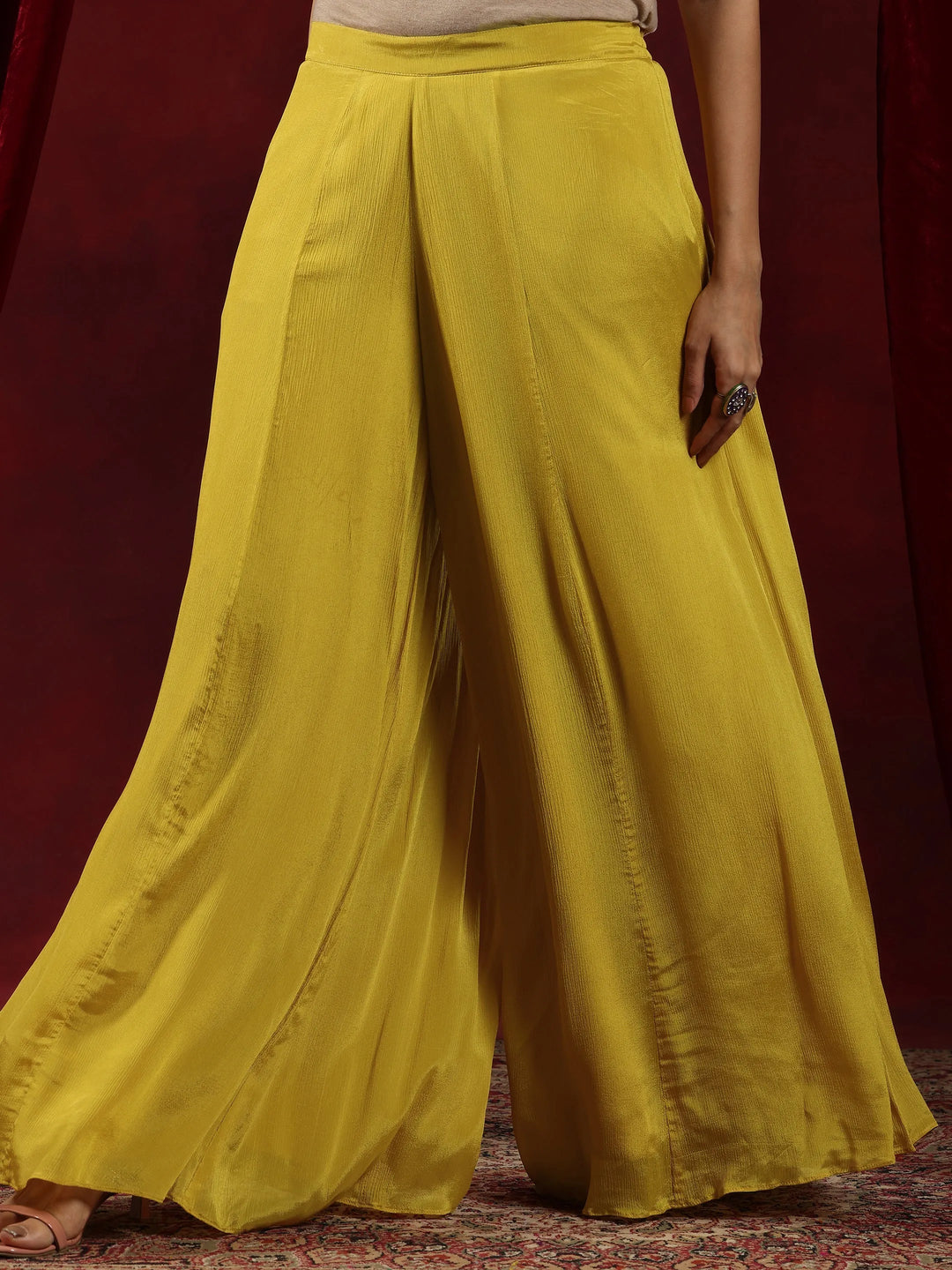  Libas Art Mustard Embroidered Chinon A-Line Kurta With Palazzos & Dupatta 