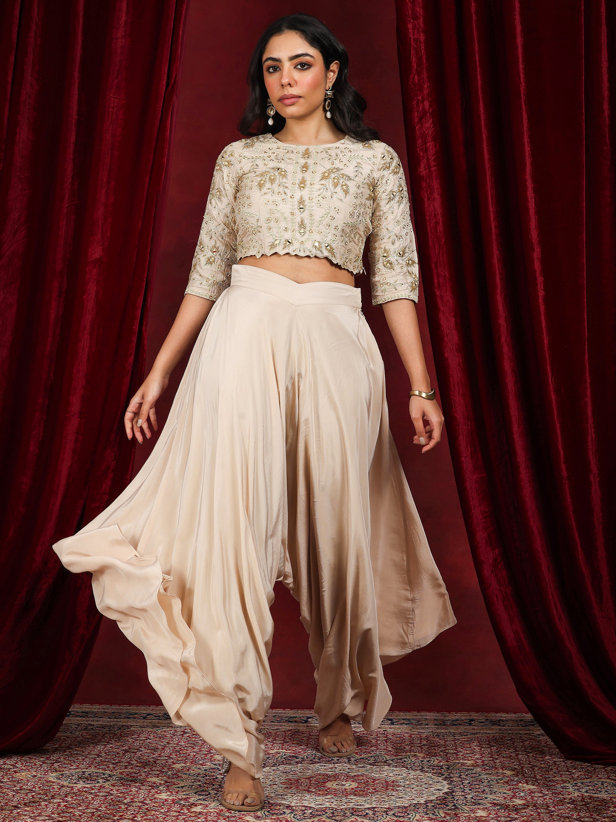 Libas Art Beige Embellished Silk Blend Co-Ords-picture-45