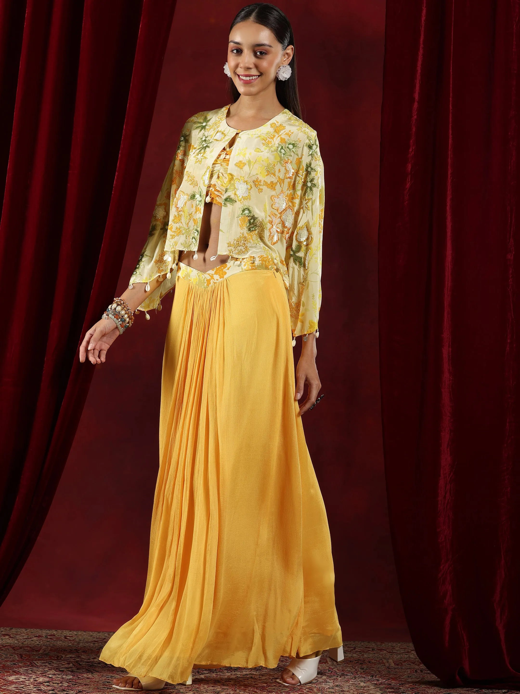 Libas Art Yellow Printed Silk Blend 3 Piece Co-Ords-picture-44