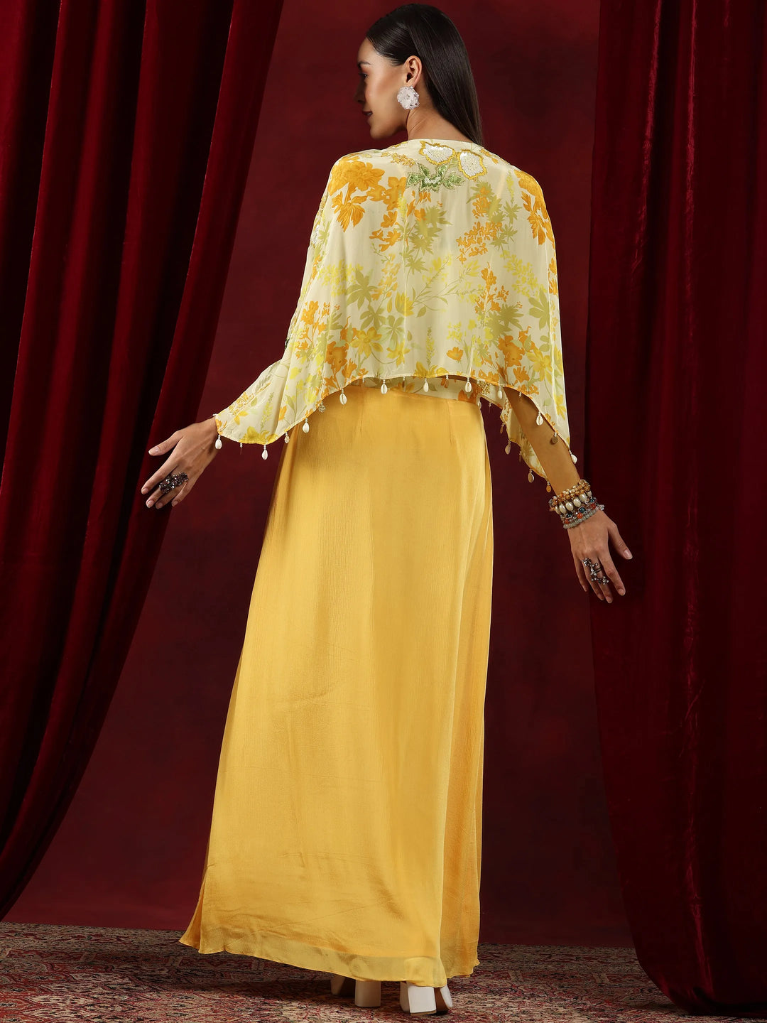  Libas Art Yellow Printed Silk Blend 3 Piece Co-Ords 