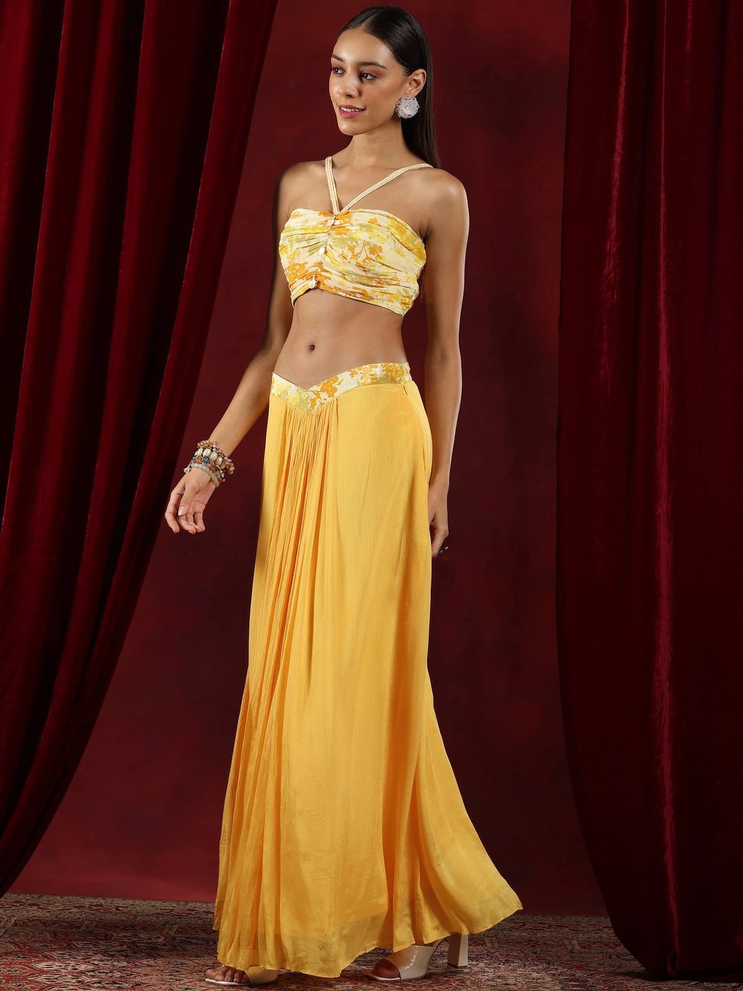  Libas Art Yellow Printed Silk Blend 3 Piece Co-Ords 