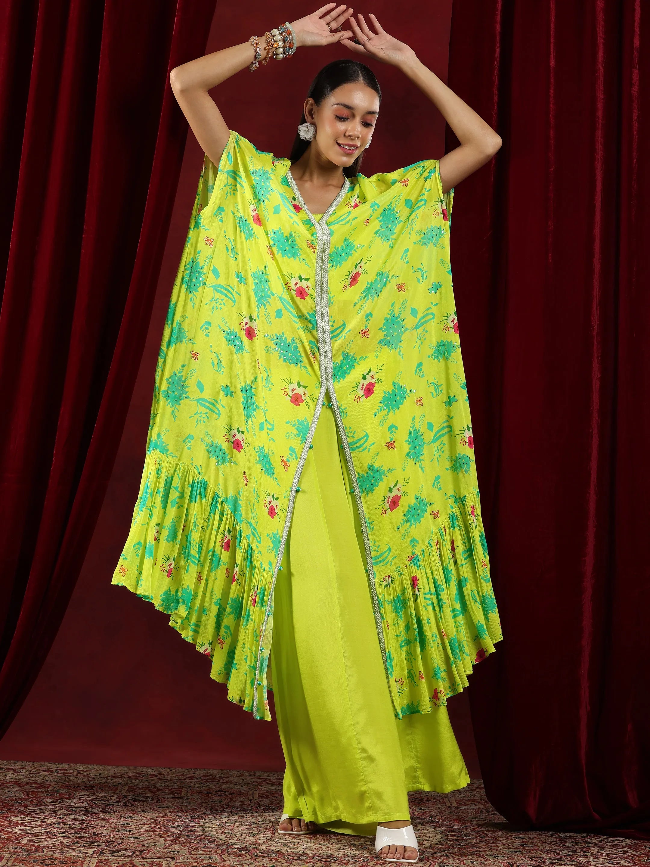 libas Green Solid Silk Blend Co-Ords With Shrug-picture-66