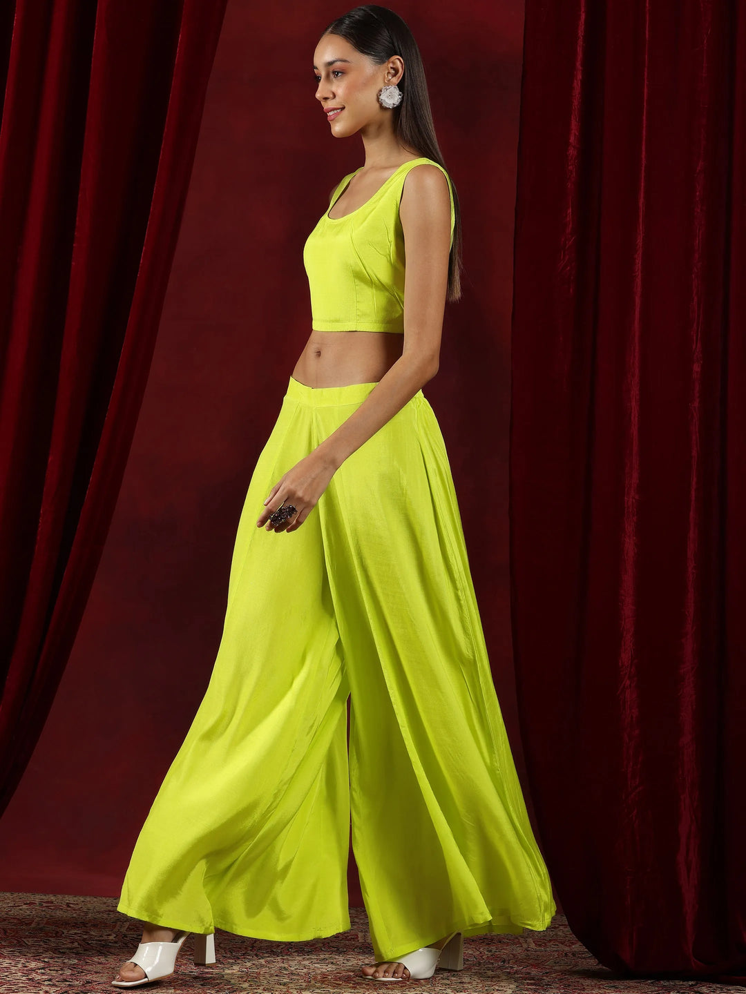  Libas Art Green Solid Silk Blend Co-Ords With Shrug 