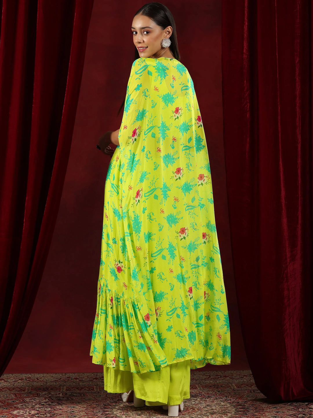  Libas Art Green Solid Silk Blend Co-Ords With Shrug 