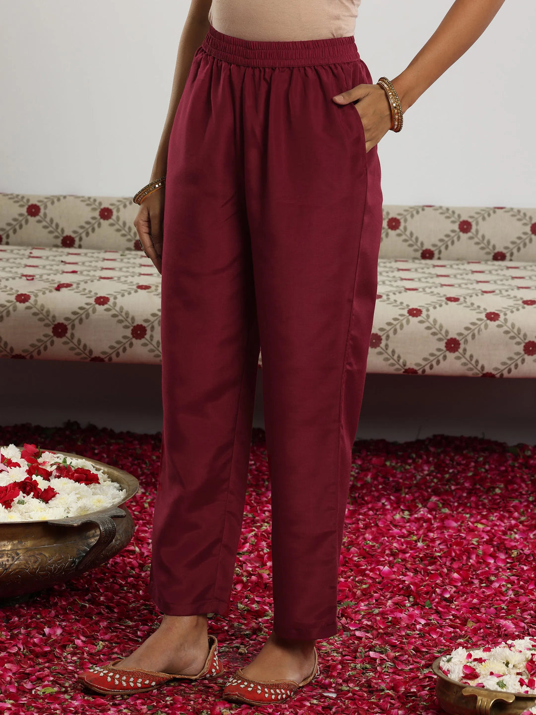  Maroon Embroidered Silk Blend Straight Suit With Dupatta 