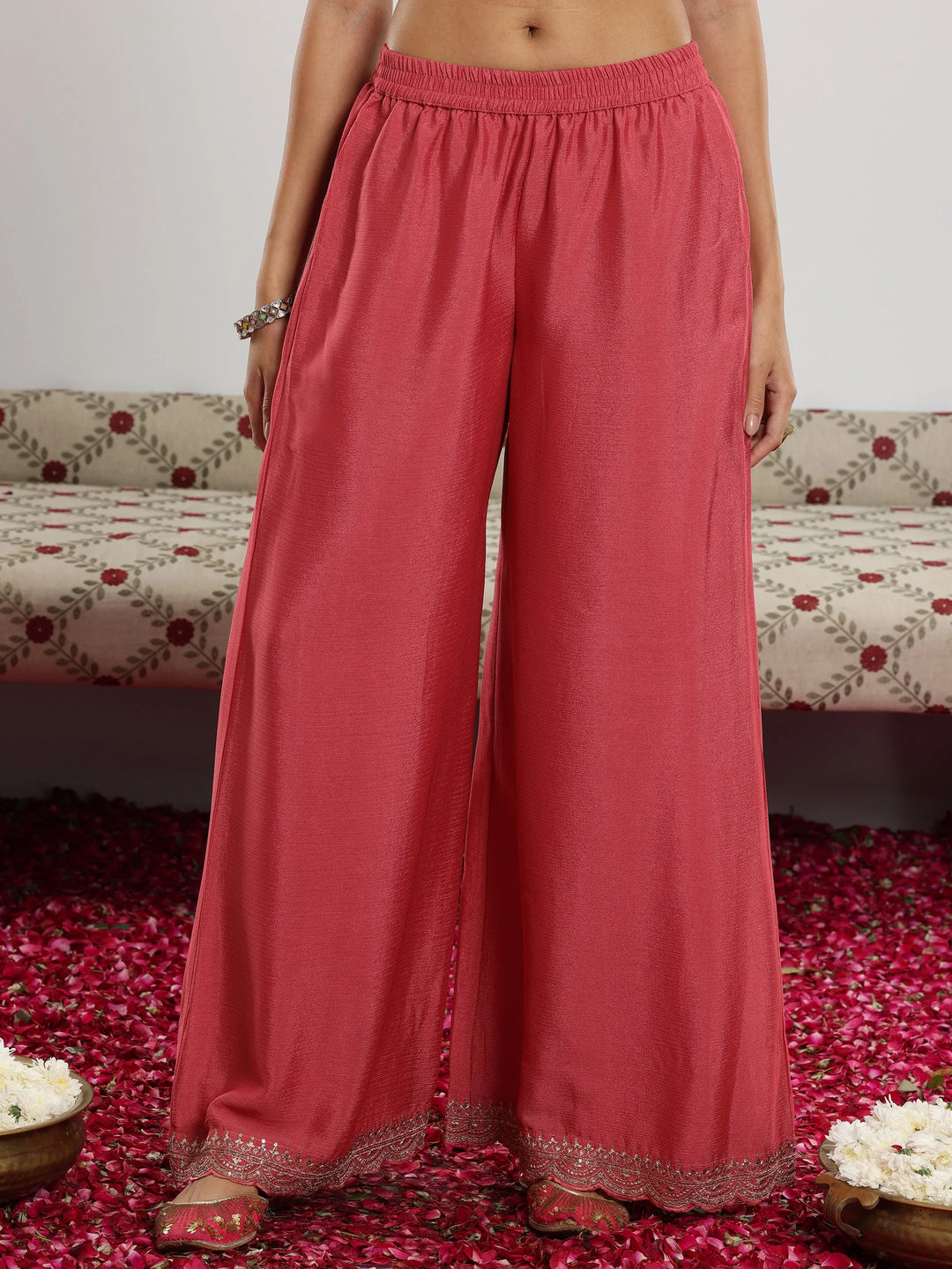 Pink Embroidered Silk Blend Straight Suit With Dupatta 