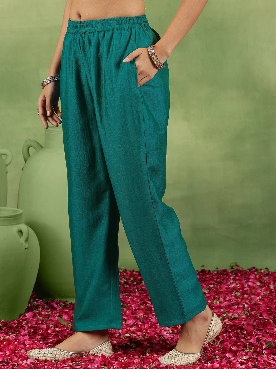  Green Yoke Design Silk Blend Anarkali Suit With Dupatta 