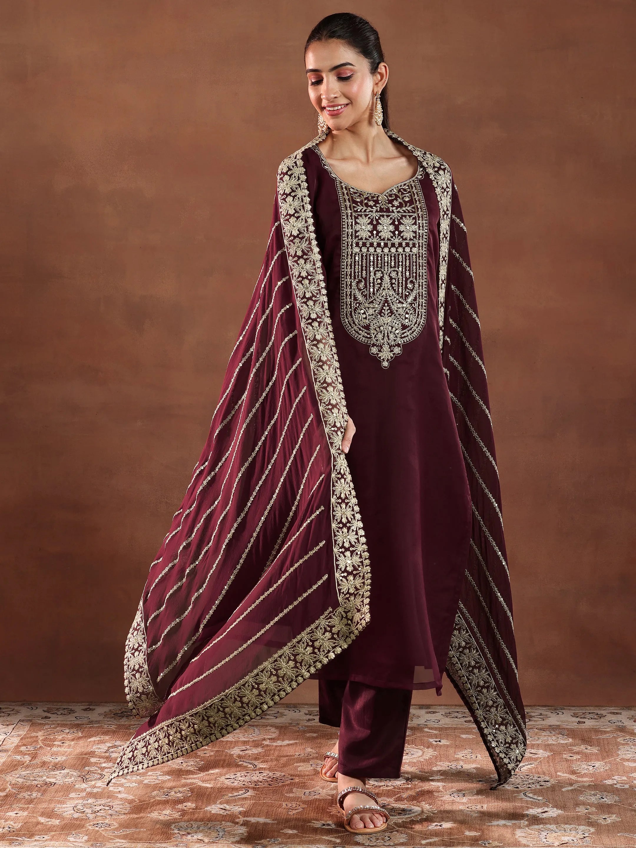 libas Maroon Yoke Design Organza Straight Suit With Dupatta-picture-24