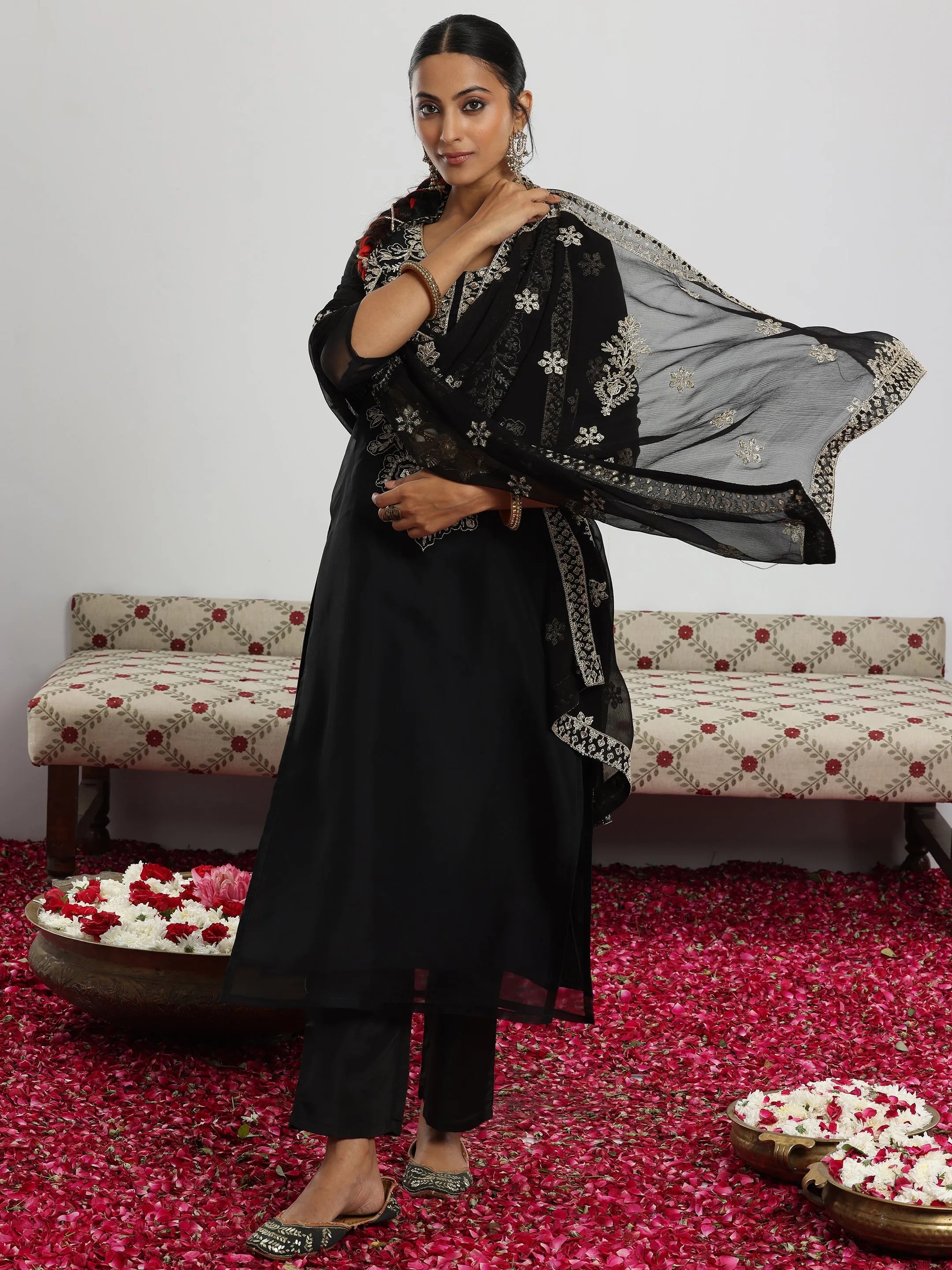 libas Black Yoke Design Organza Straight Suit With Dupatta-picture-34