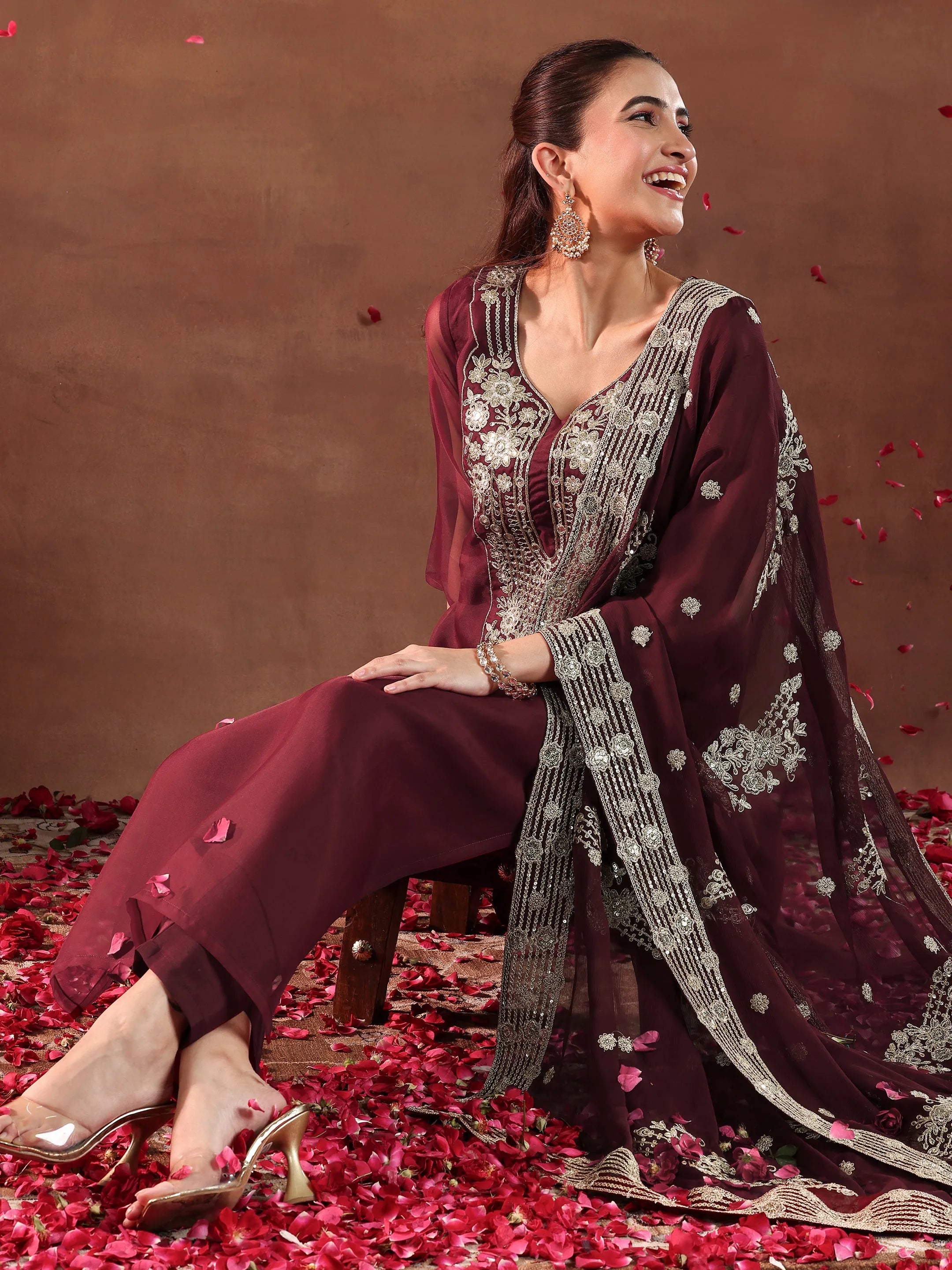libas Maroon Yoke Design Organza Straight Suit With Dupatta-picture-25