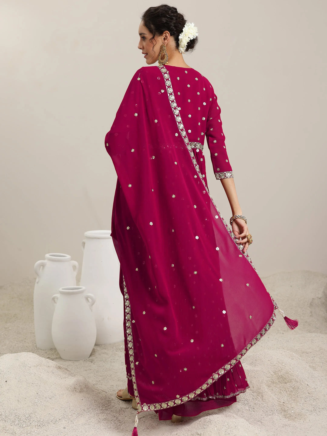  Pink Embellished Georgette Co-Ords With Shrug 
