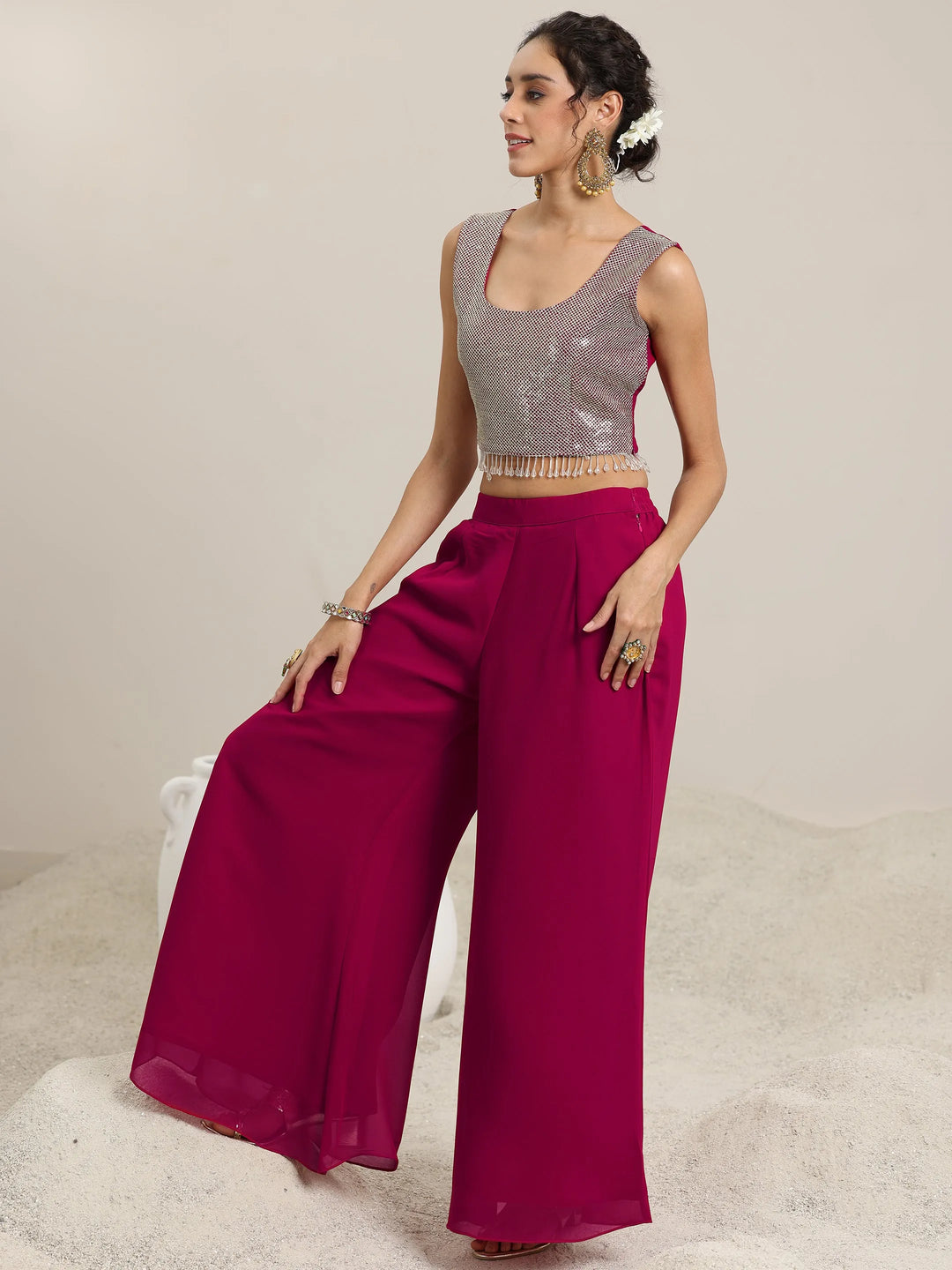  Pink Embellished Georgette Co-Ords With Shrug 