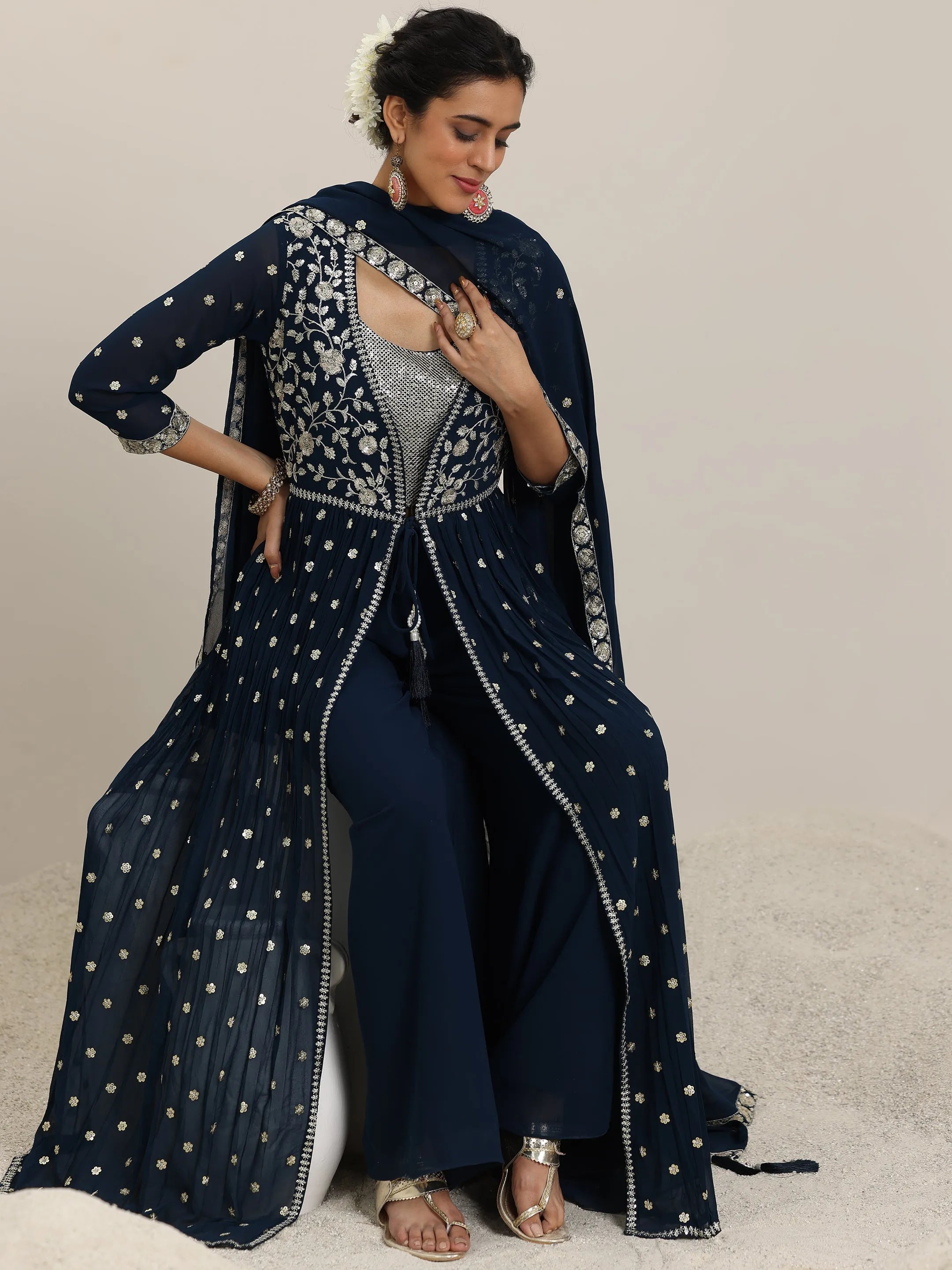 libas Blue Embellished Georgette Co-Ords With Shrug-picture-41