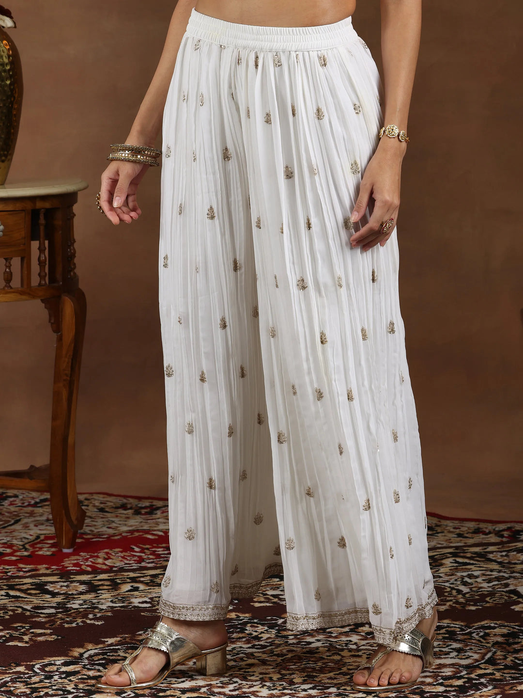  White Embroidered Georgette Straight Suit With Dupatta 