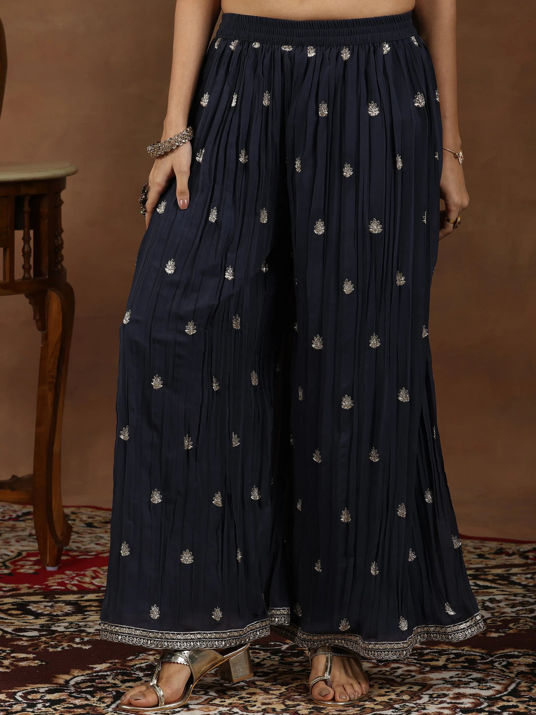  Grey Embroidered Georgette Straight Suit With Dupatta 