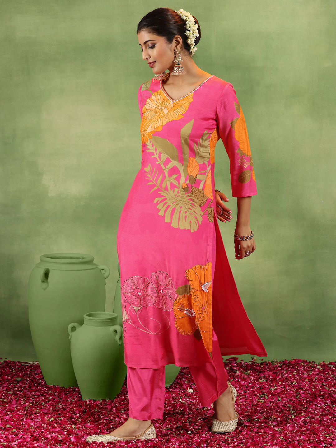 Pink Printed Muslin Straight Suit With Dupatta 