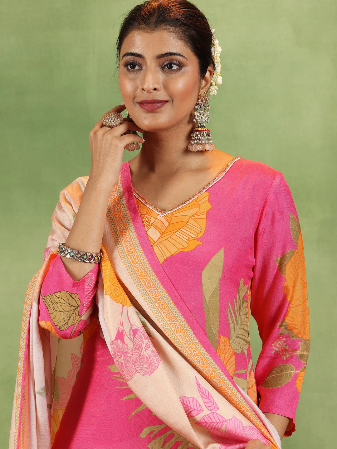  Pink Printed Muslin Straight Suit With Dupatta 