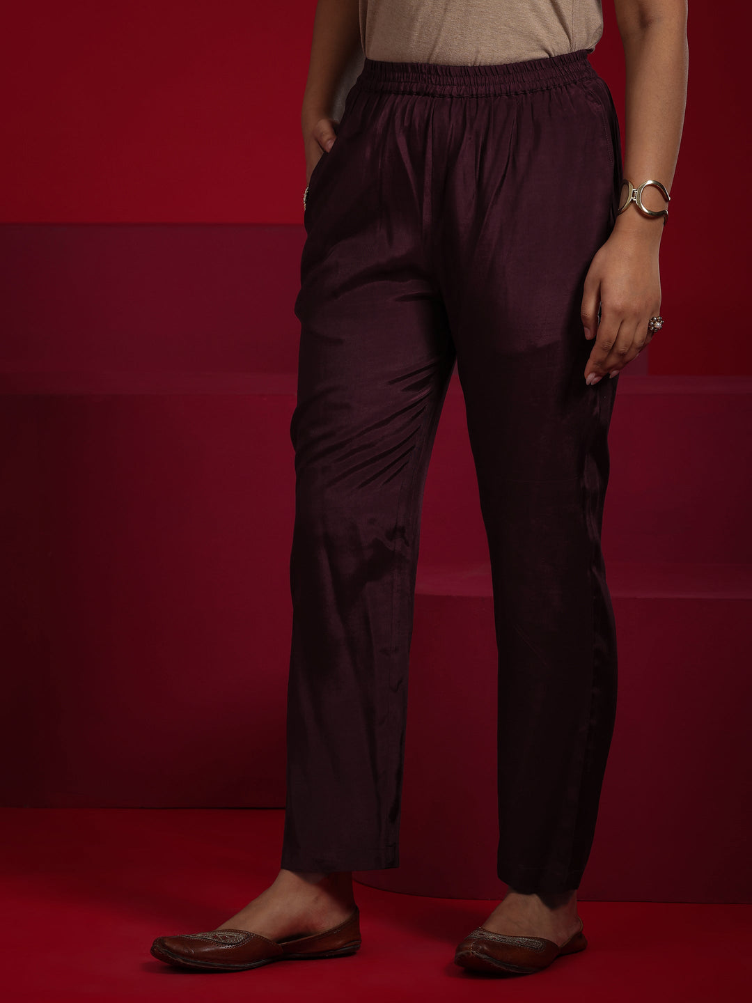  Libas Art Maroon Woven Design Silk Blend Straight Suit With Dupatta 