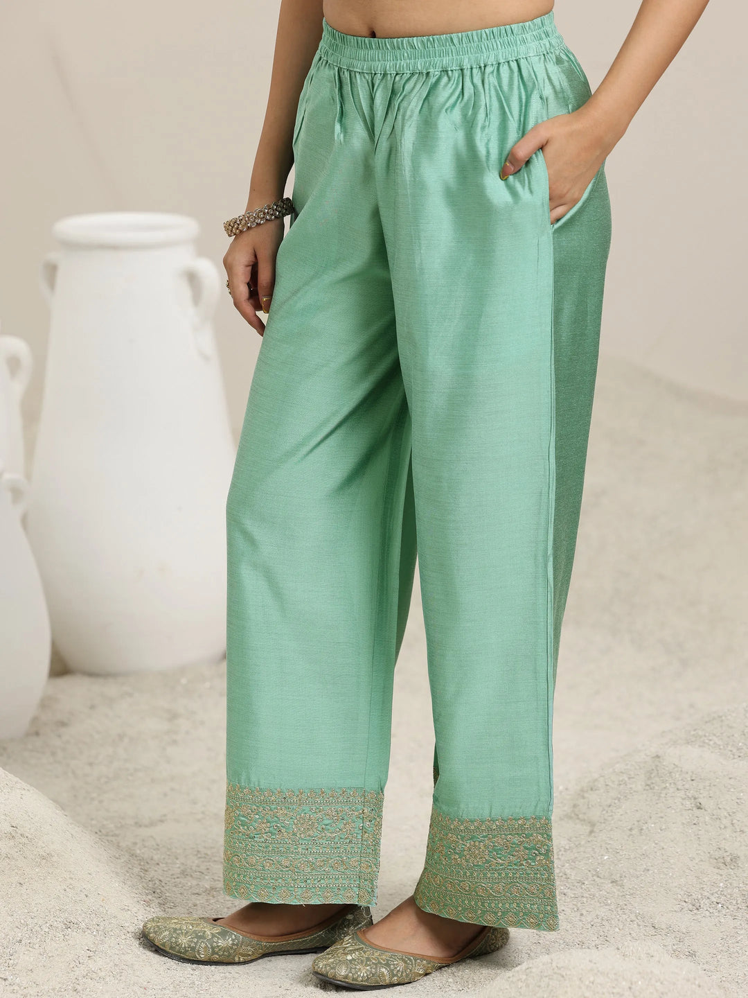  Sea Green Embroidered Chanderi Silk Anarkali Suit With Dupatta 