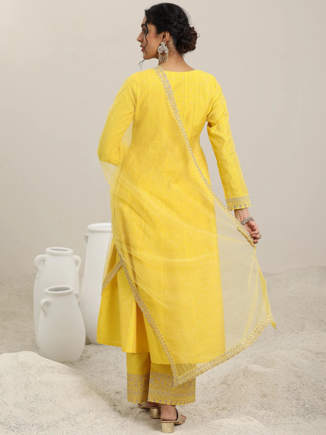  Yellow Embroidered Chanderi Silk Anarkali Suit With Dupatta 